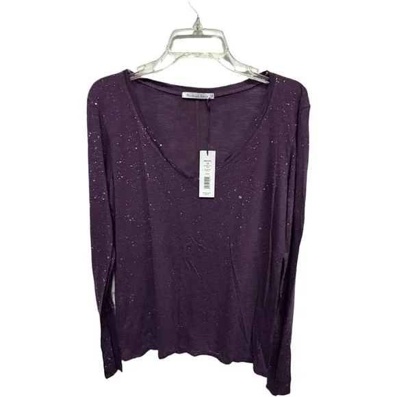 Michael Stars CASSIDY L/S VNECK SPLATTER FOIL NWT Purple Glitter One Size - Picture 1 of 6
